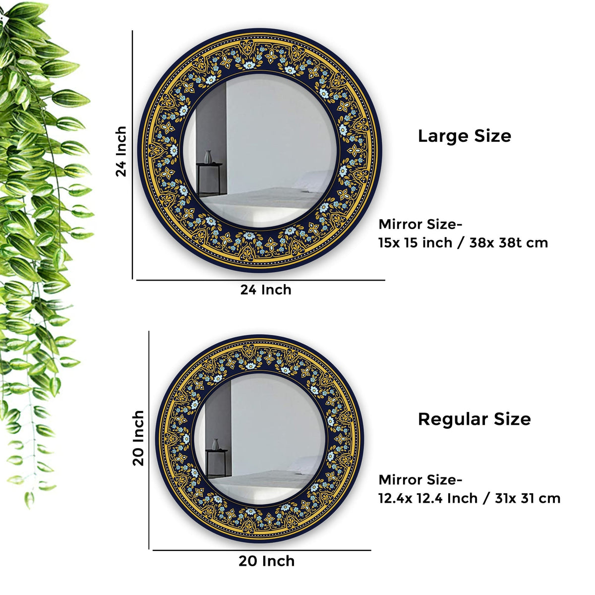 Floral Blue Flower Design Art Printed Acrylic Wall Mirror