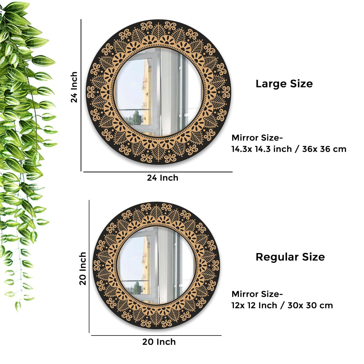 Floral Mandala Design Art Round Printed Acrylic Wall Mirror