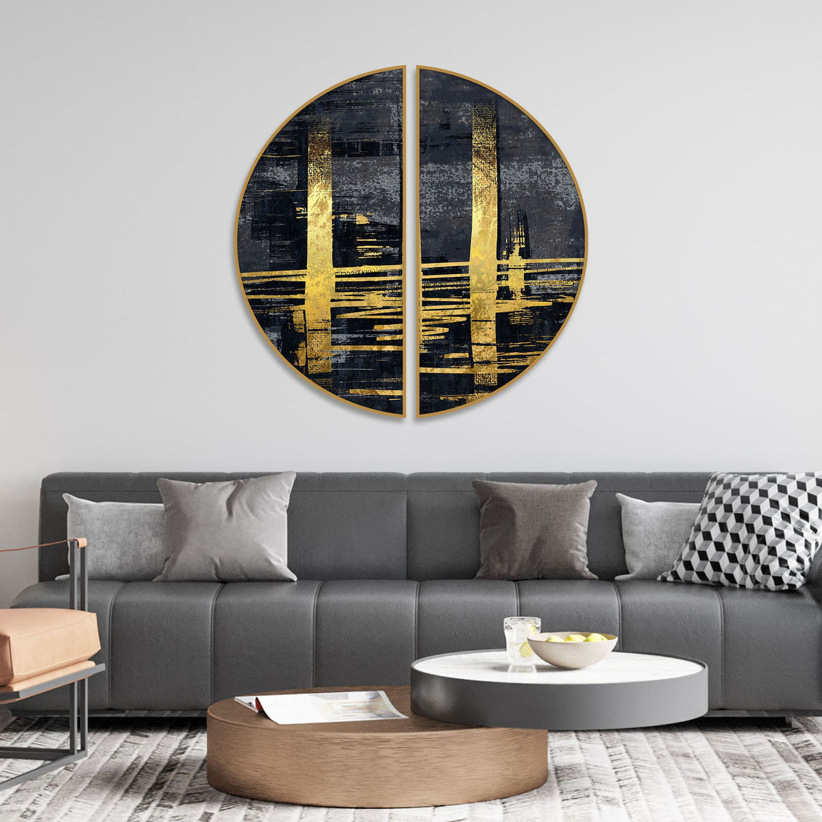 Golden Abstract Glimmer Semi Circle Frames Set Of 2