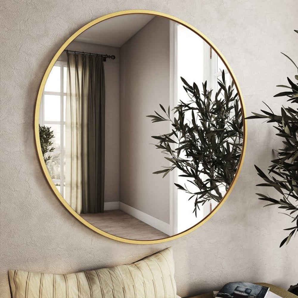 Golden Bordered Round Wall Mirror