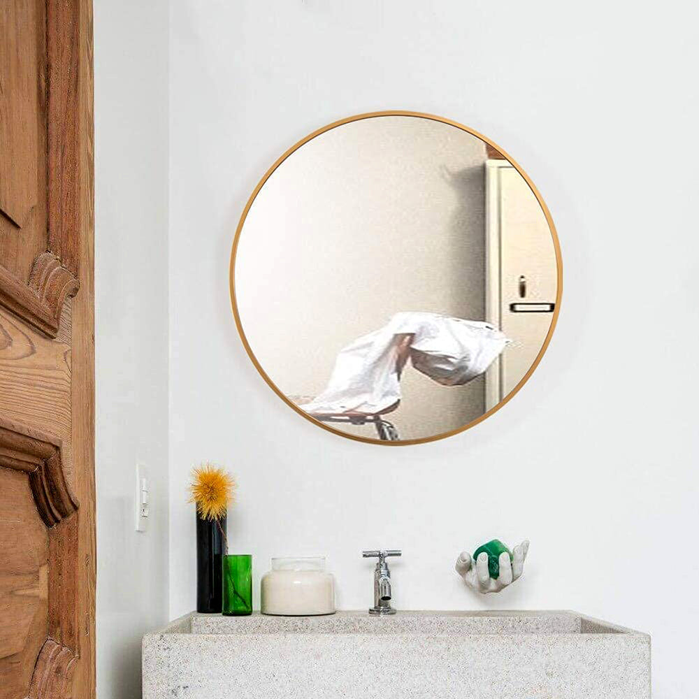 Golden Bordered Round Wall Mirror