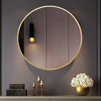 Golden Bordered Round Wall Mirror