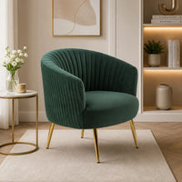 Green Cocooned Pattern Velvet Accent Chair