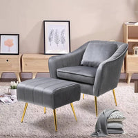 Grey Fluffy Super Comfy Velvet Luxury Accent Chair with Footrest