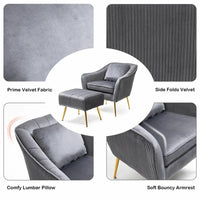 Grey Fluffy Super Comfy Velvet Luxury Accent Chair with Footrest