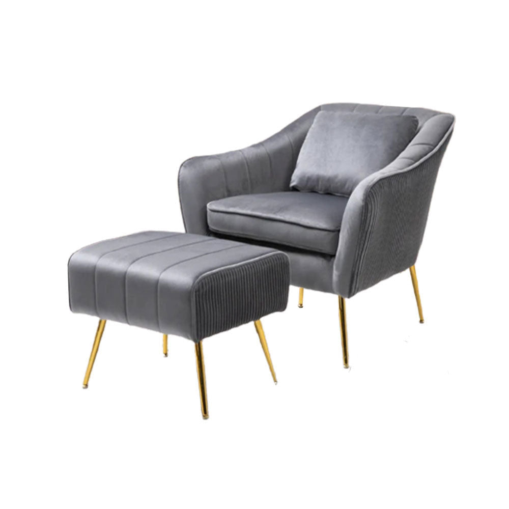 Grey Fluffy Super Comfy Velvet Luxury Accent Chair with Footrest