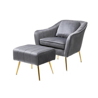 Grey Fluffy Super Comfy Velvet Luxury Accent Chair with Footrest