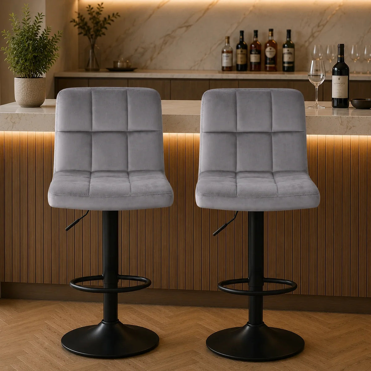 Grey Luxury Feel Velvet Counter Bar Chair / Long Chair
