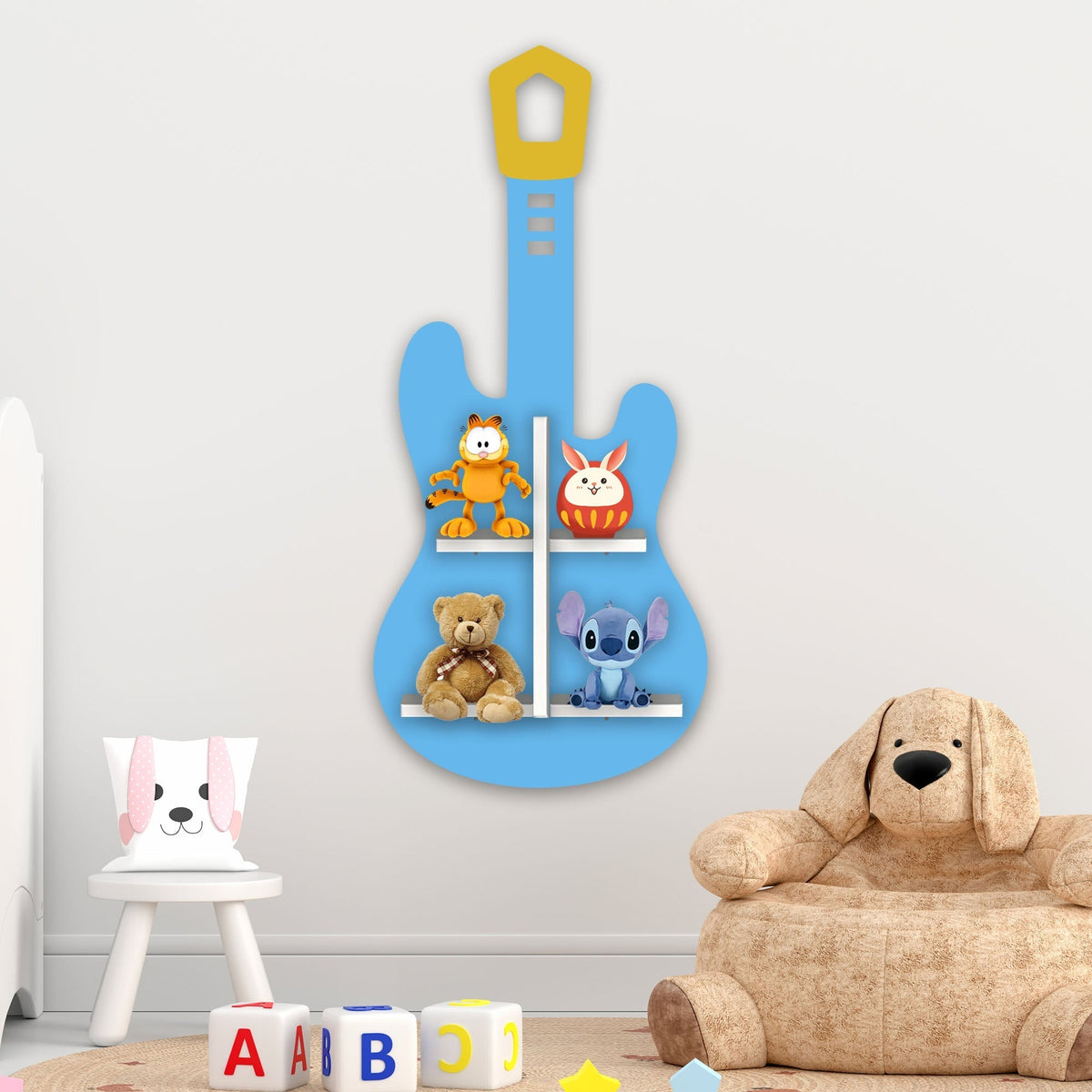 Guitar Shape Wooden Wall Shelf LED Light Wall Shelf for Kids