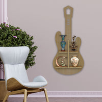 Guitar Shape Wooden Wall Shelf LED Light Wall Shelf with Oak Finish