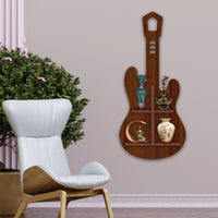 Guitar Shape Wooden Wall Shelf LED Light Wall Shelf with Walnut Finish