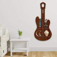 Guitar Shape Wooden Wall Shelf LED Light Wall Shelf with Walnut Finish