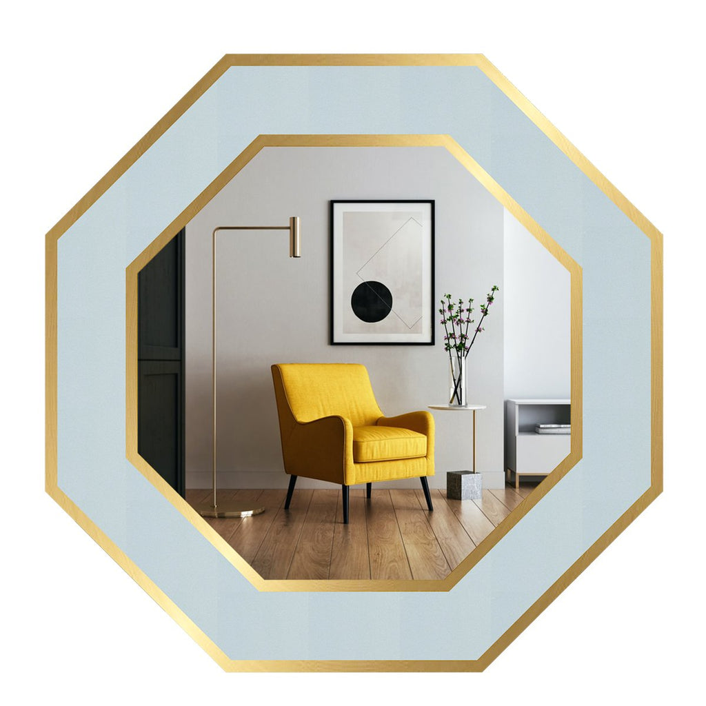 Hexagon Shape Decorative Wooden Framed Wall Mirror