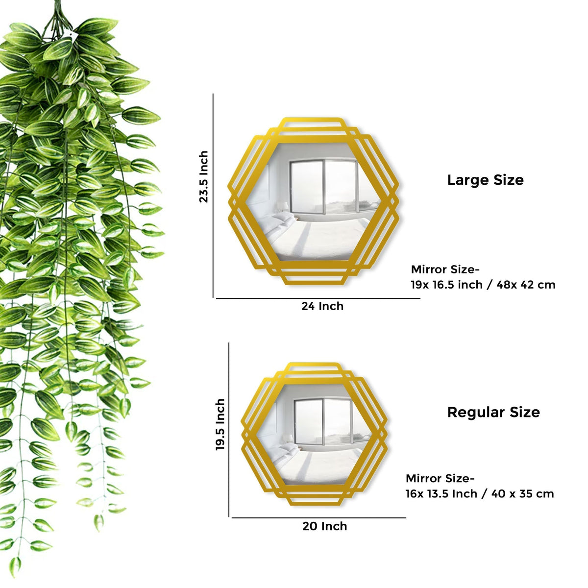 Hexagonal Shape Designer Decorative Wooden Wall Mirror With Gold Texture