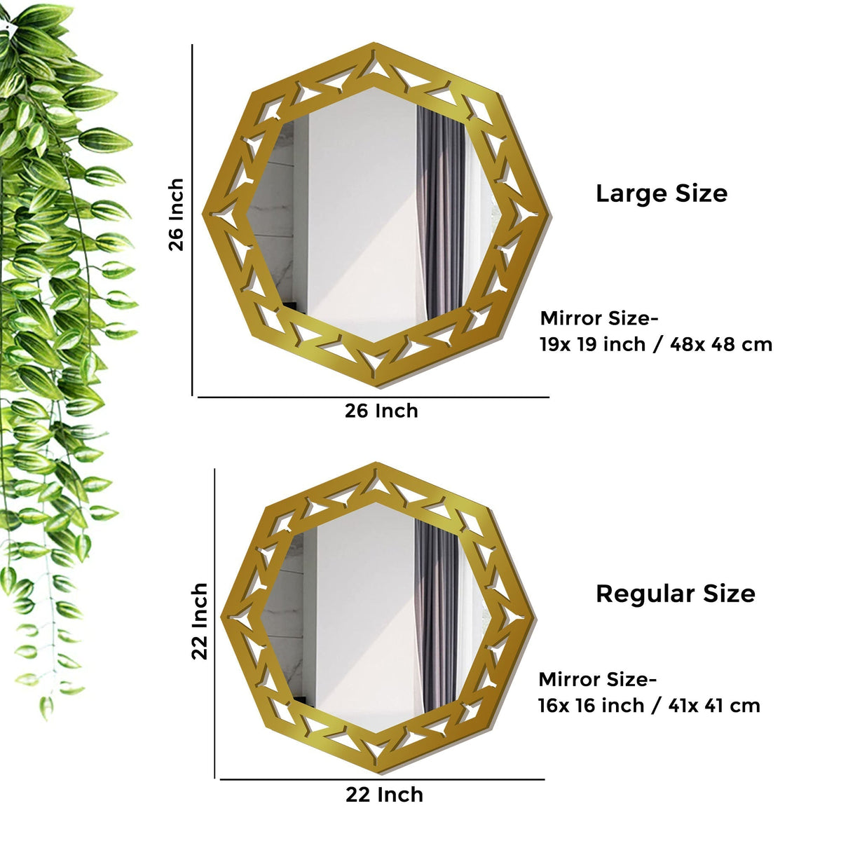Hexagonal Shape Modern Decorative Wooden Wall Mirror With Gold Texture