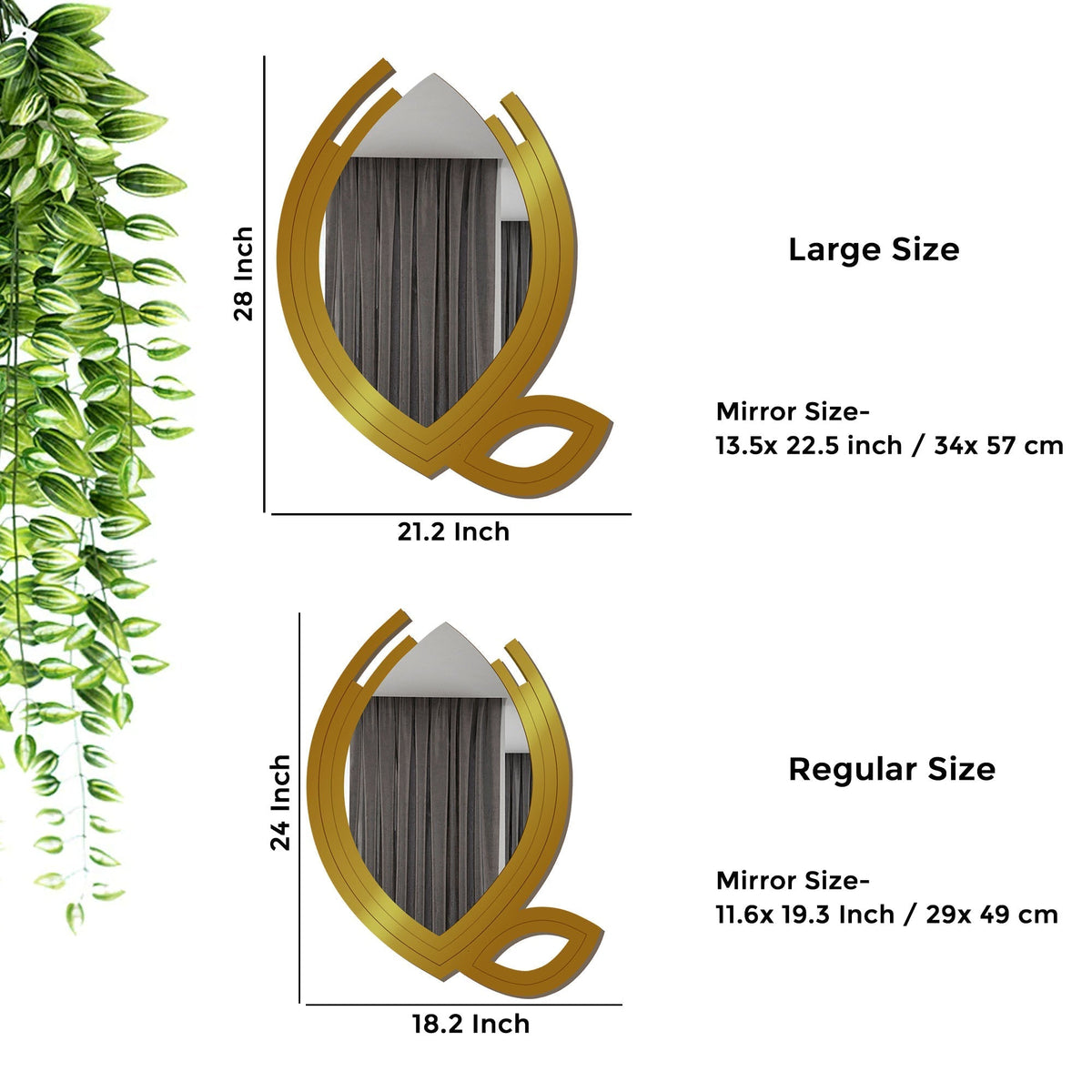 Hidden Eye In The Leaf Design Wood Wall Mirror With Gold Texture