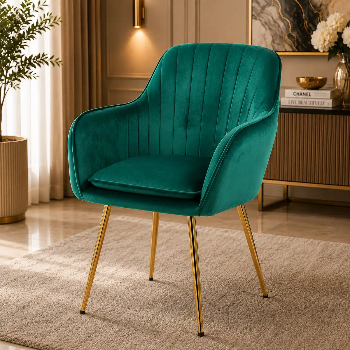 High Tufted Back Luxury Green Premium Lounge Chair