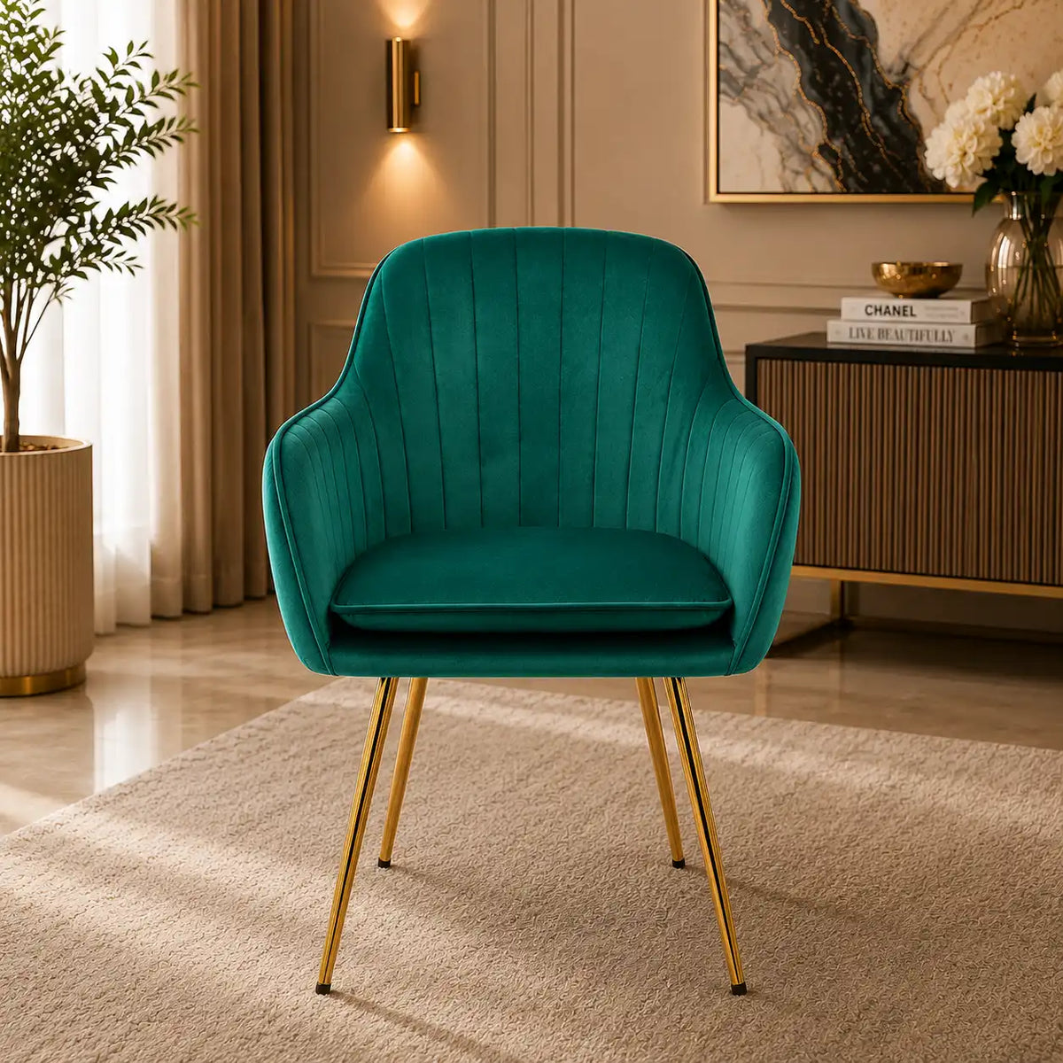 High Tufted Back Luxury Green Premium Lounge Chair
