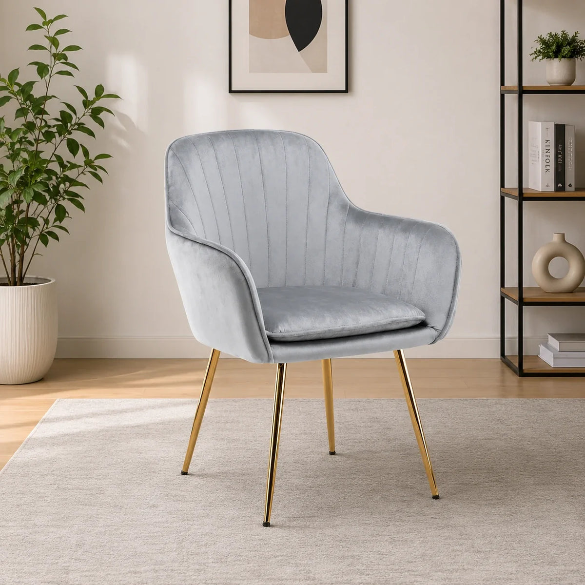 High Tufted Back Luxury Grey Comfy Lounge Chair