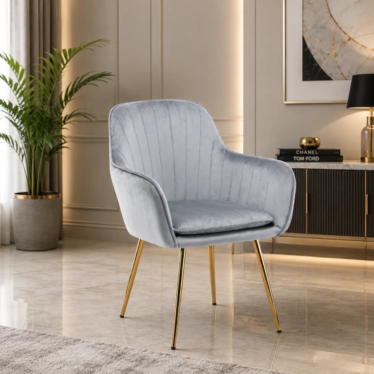 High Tufted Back Luxury Grey Comfy Lounge Chair