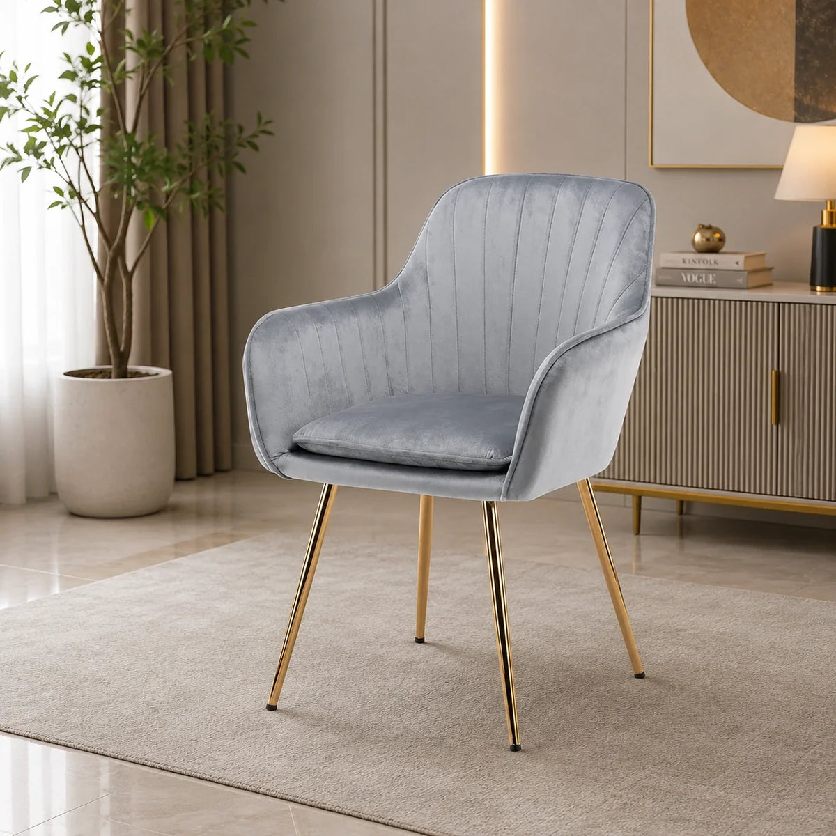 High Tufted Back Luxury Grey Comfy Lounge Chair