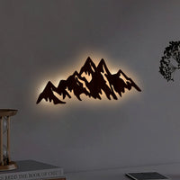 Himalayan Mountain Backlit Wooden Wall Art  with LED Night Light Walnut Finish