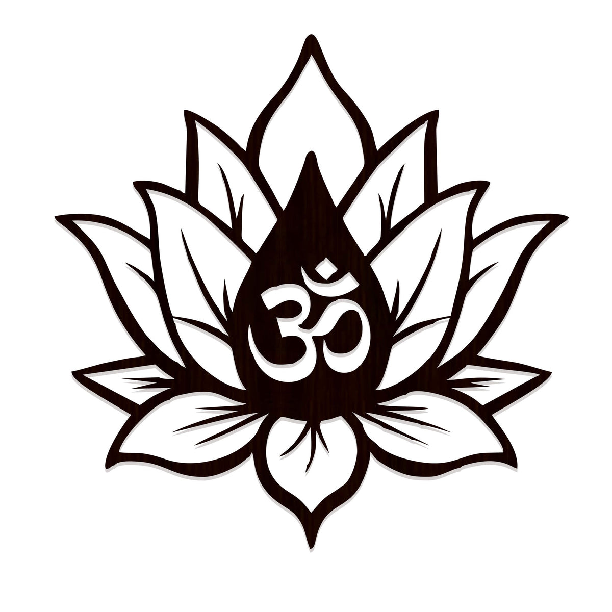 Hindu OM inside Lotus Flower Backlit Wooden Wall Decor with LED Night Light Walnut Finish