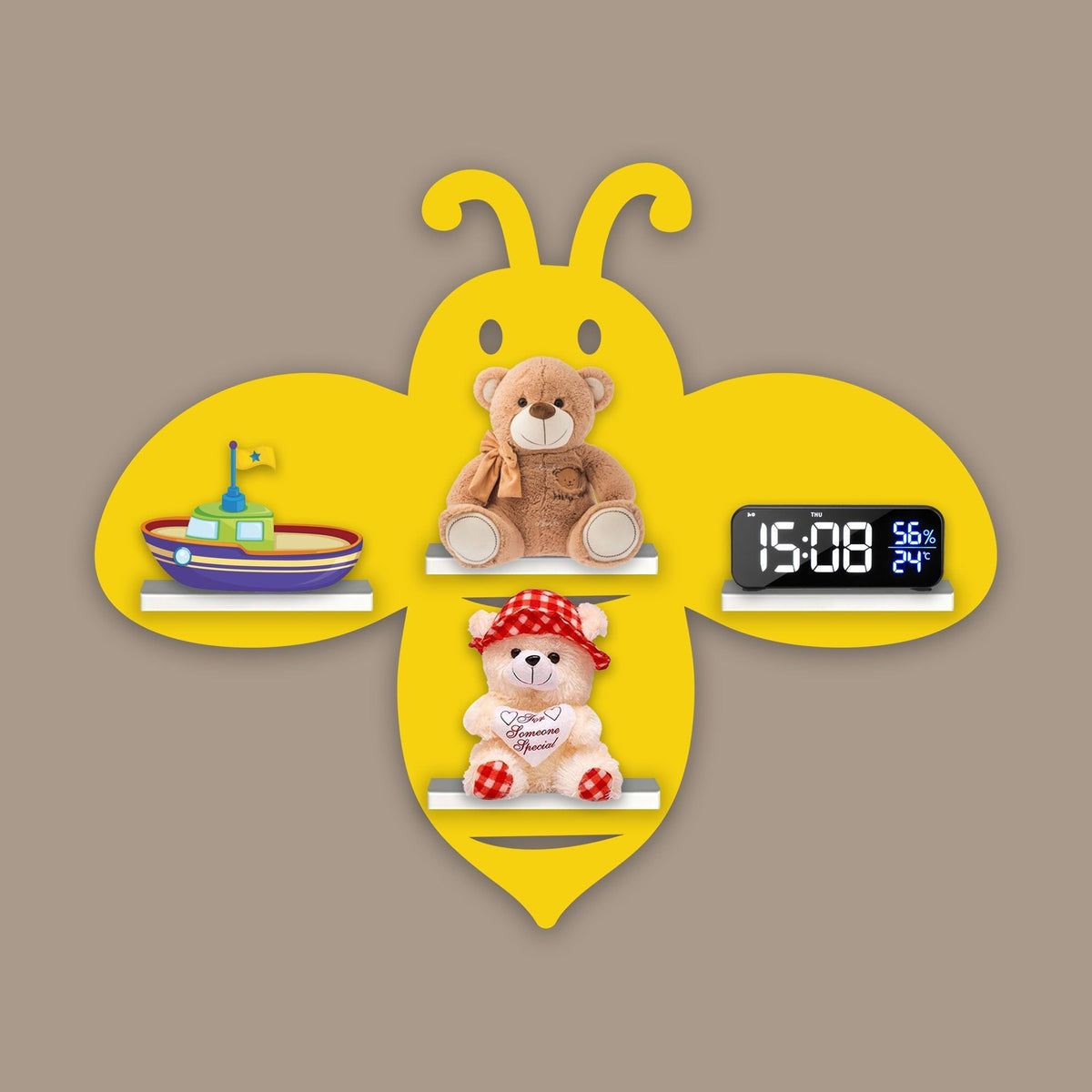 Honey Bee Wooden Wall Shelf LED Light Wall Shelf for Kids
