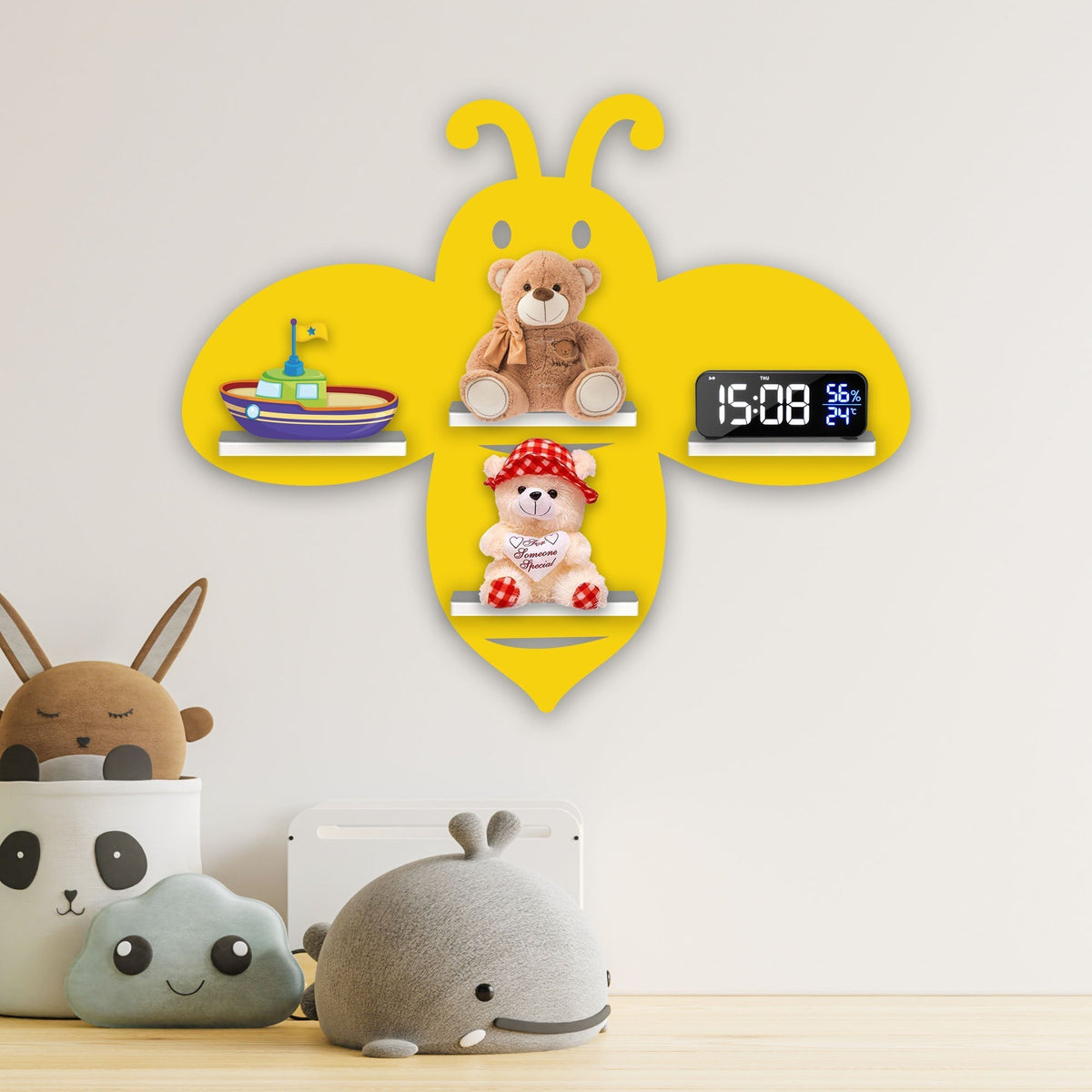 Honey Bee Wooden Wall Shelf LED Light Wall Shelf for Kids