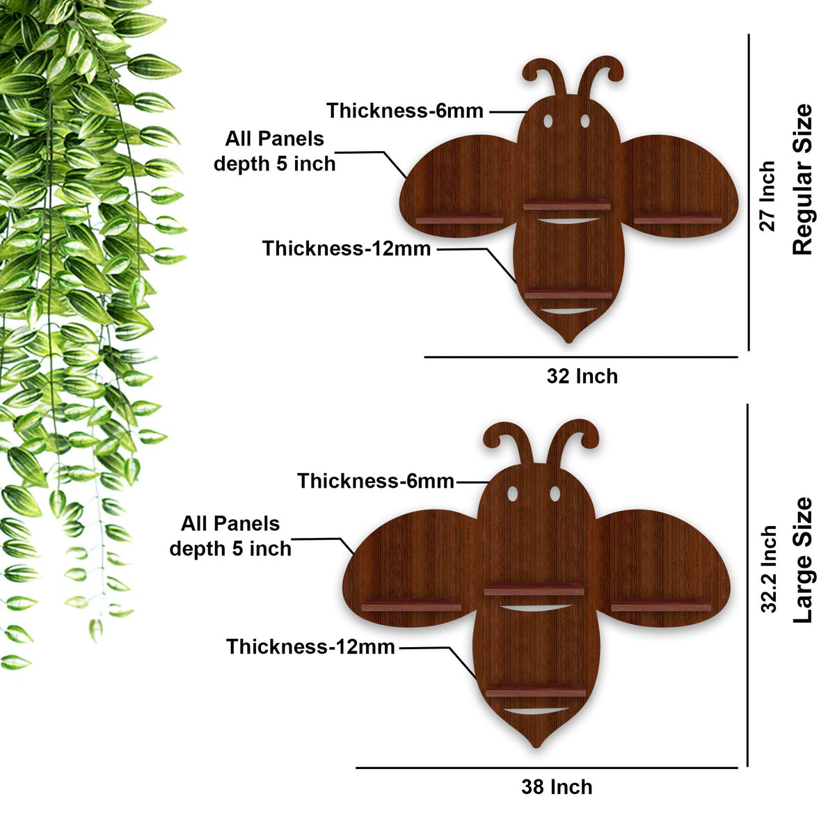 Honey Bee Wooden Wall Shelf LED Light Wall Shelf with Walnut Finish
