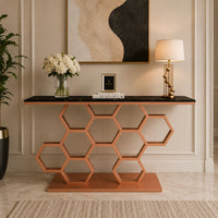 Honeycomb Motif Copper Finish Metal Console Table