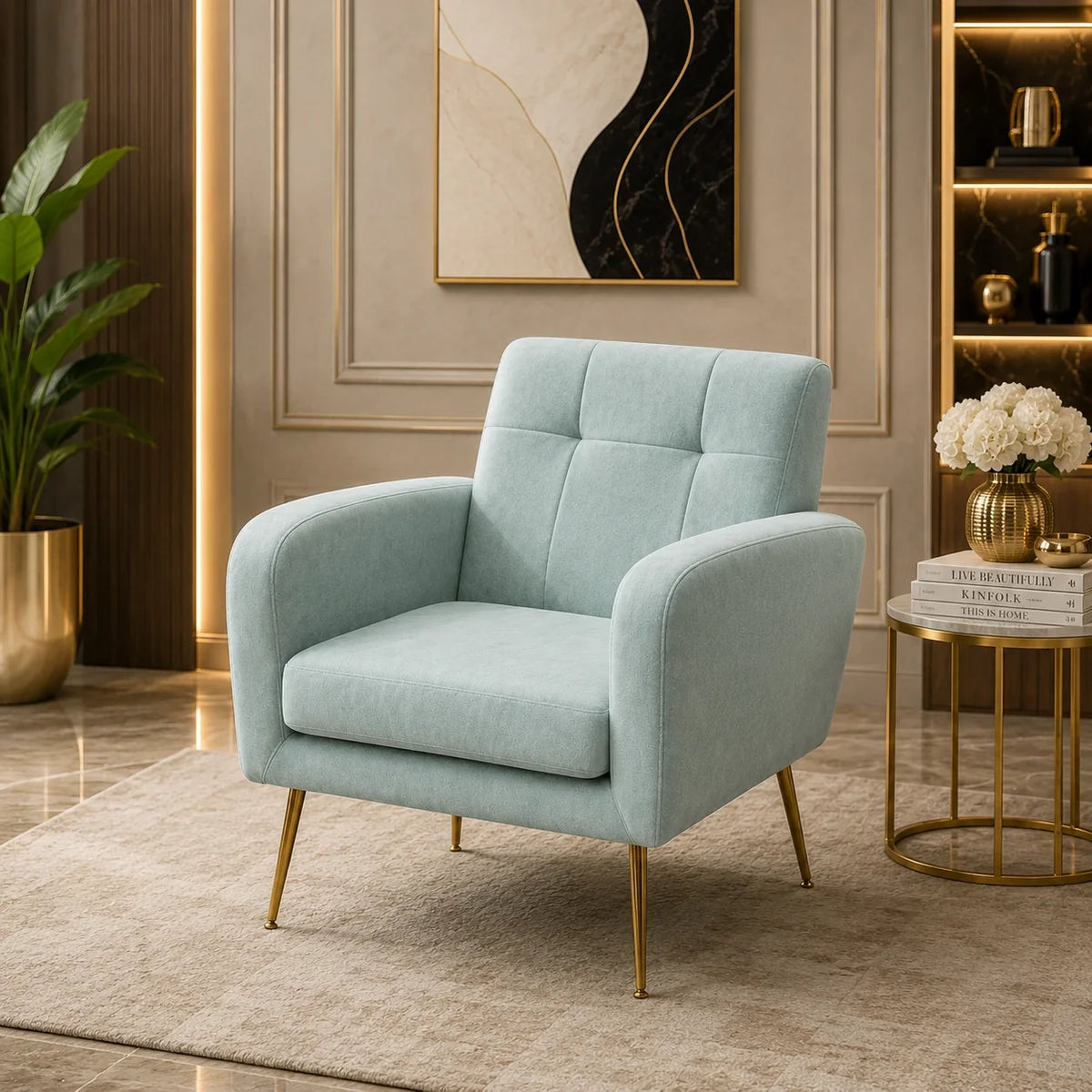 Light Seagreen Design Tufted Luxury Velvet Sofa Lounge Chair