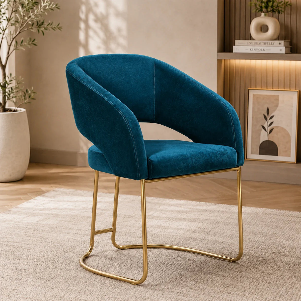 Luxe Blue Color Comfort Seating Velvet & Iron Dining Chair