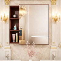 Luxurious Classic Wooden Bathroom Cabinet Mirror with 3 Open Shelves with Brown Finish