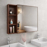Luxurious Classic Wooden Bathroom Cabinet Mirror with 3 Open Shelves with Brown Finish