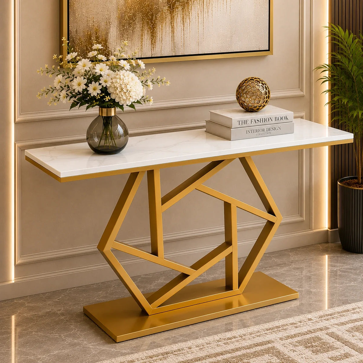 Luxurious Contemporary Console Table In Hexagonal Design