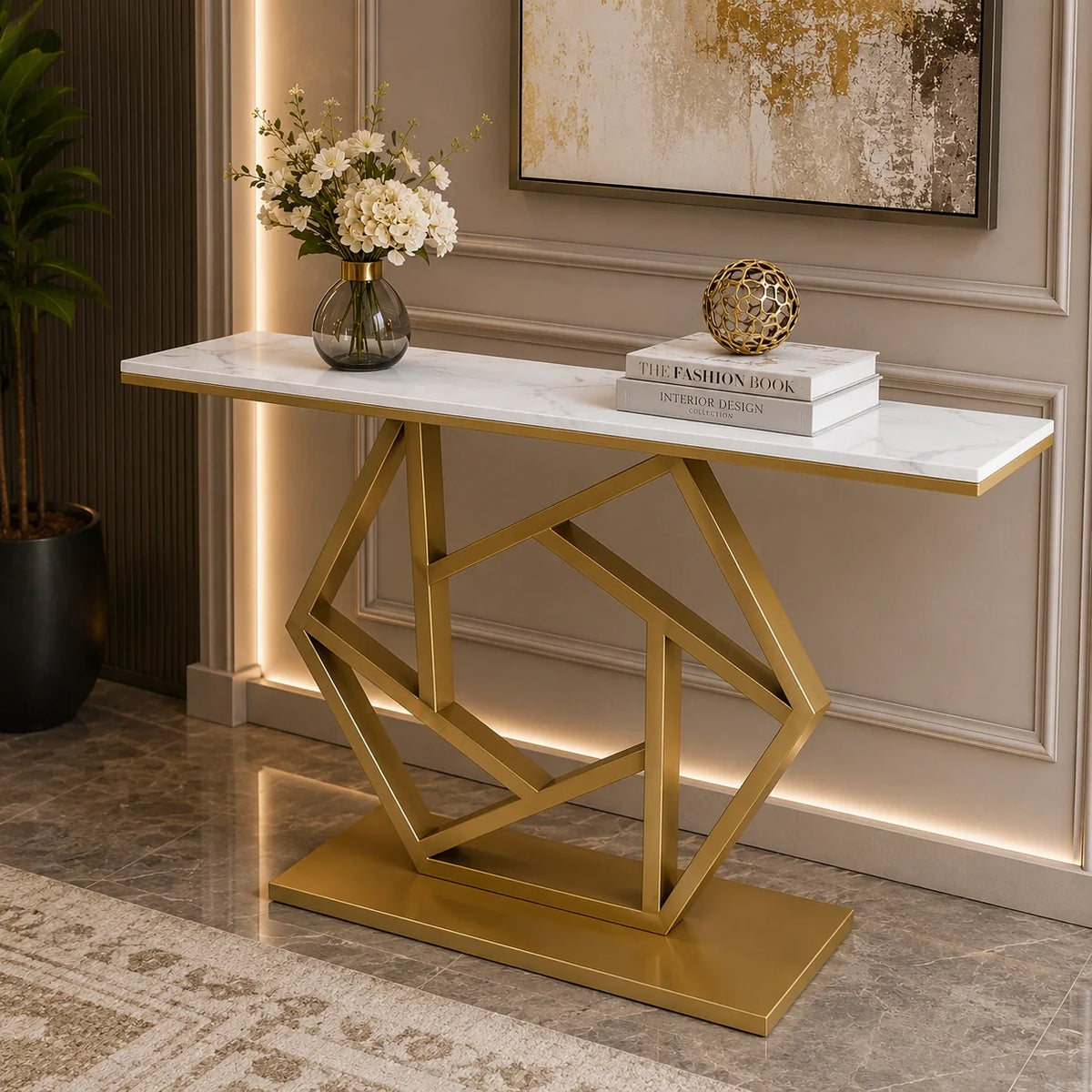 Luxurious Contemporary Console Table In Hexagonal Design