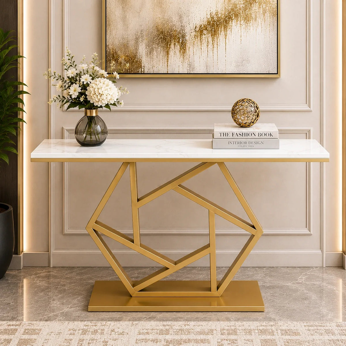 Luxurious Contemporary Console Table In Hexagonal Design
