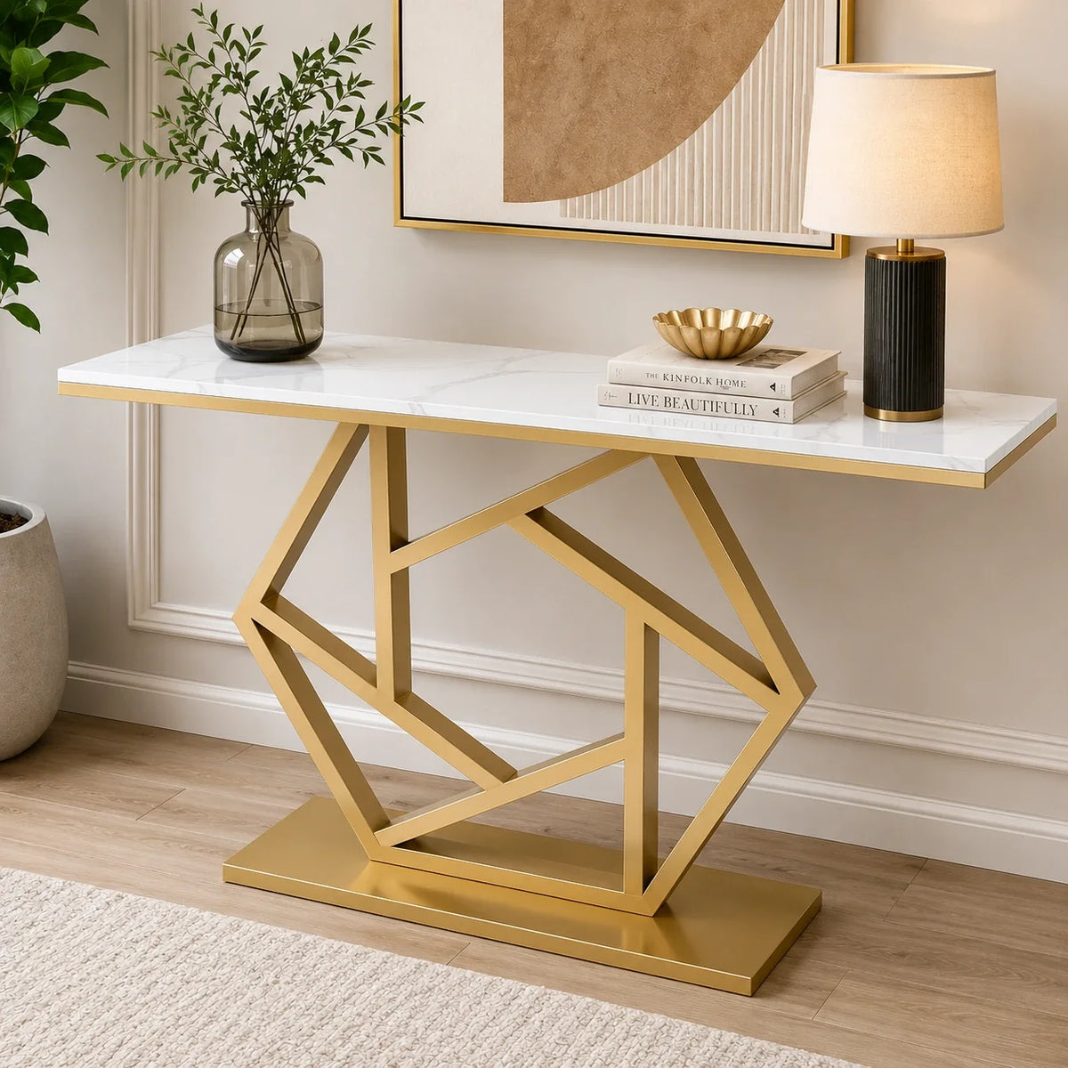 Luxurious Contemporary Console Table In Hexagonal Design
