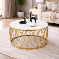 luxurious Designer in Golden & White Marble Round Shape Center Table