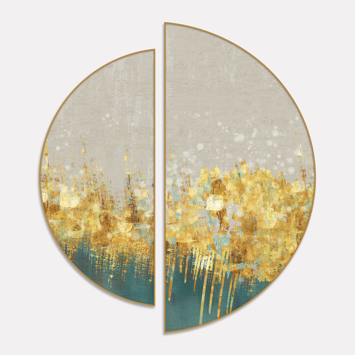 Luxurious Golden Texture Art Semi Circle Frames Set Of 2