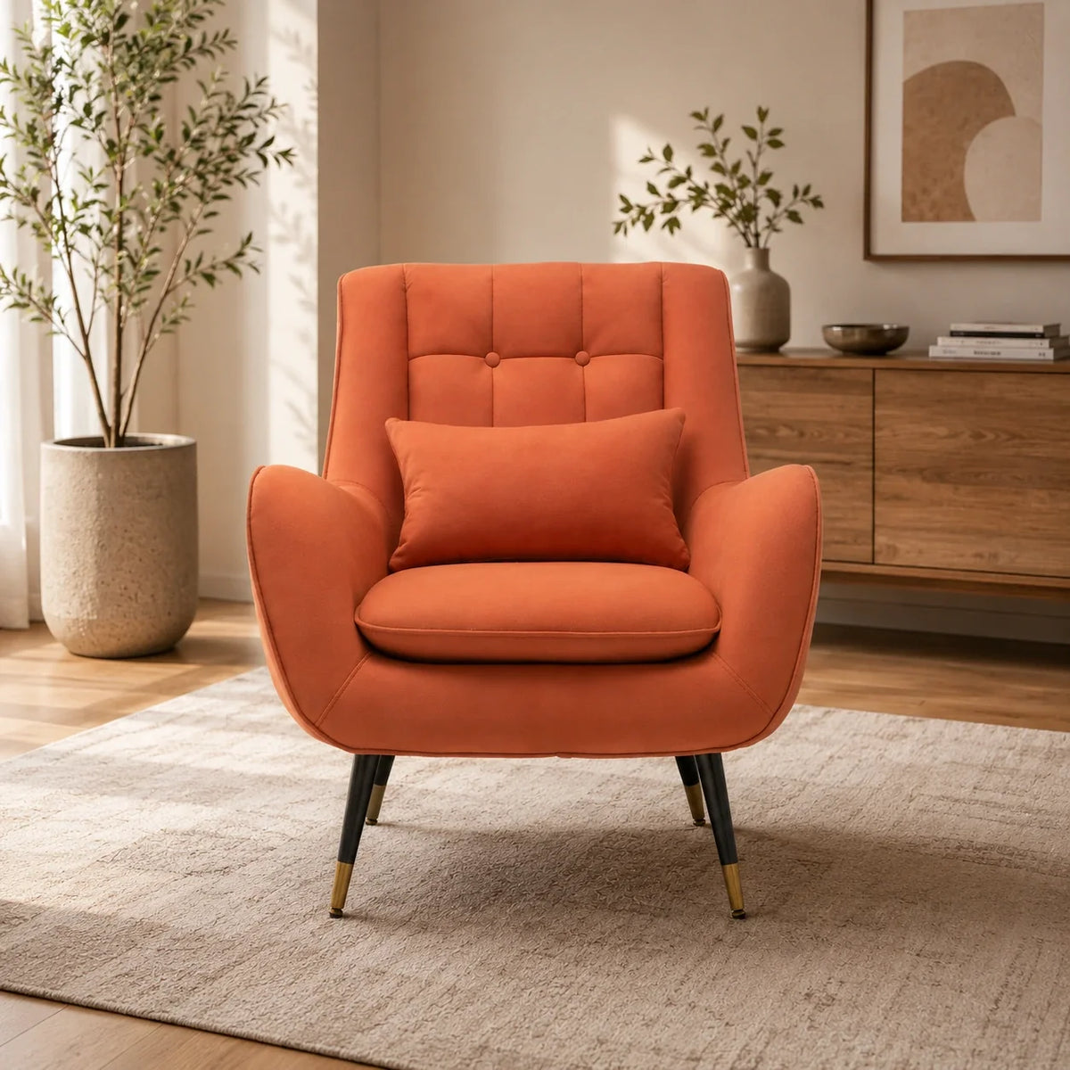 Luxurious Mustard Yellow Thick Padded Velvet Sofa Lounge Chair with Cushion