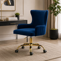 Luxurious Royal Blue Velvet Armchair with Golden Base