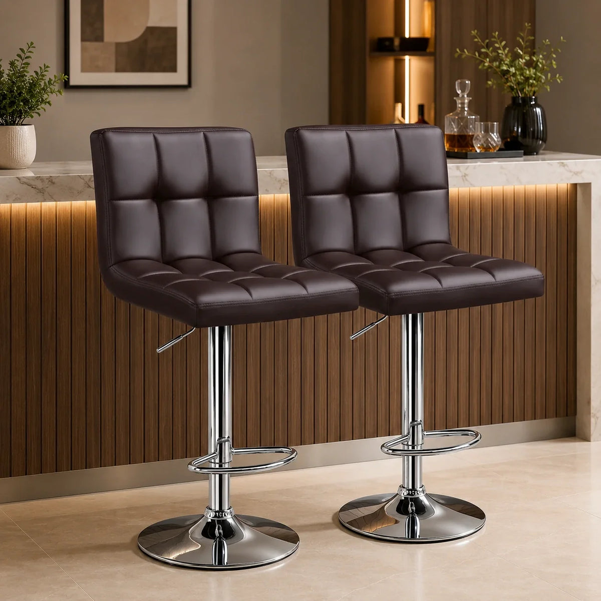 Luxurious Style Leatherette Brown Bar Stool / Long Chair