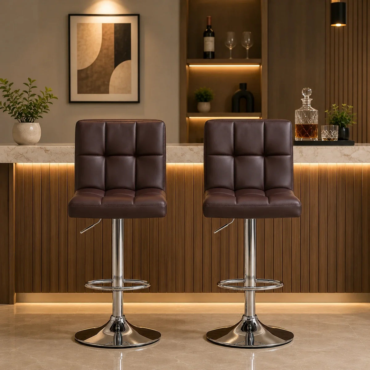Luxurious Style Leatherette Brown Bar Stool / Long Chair