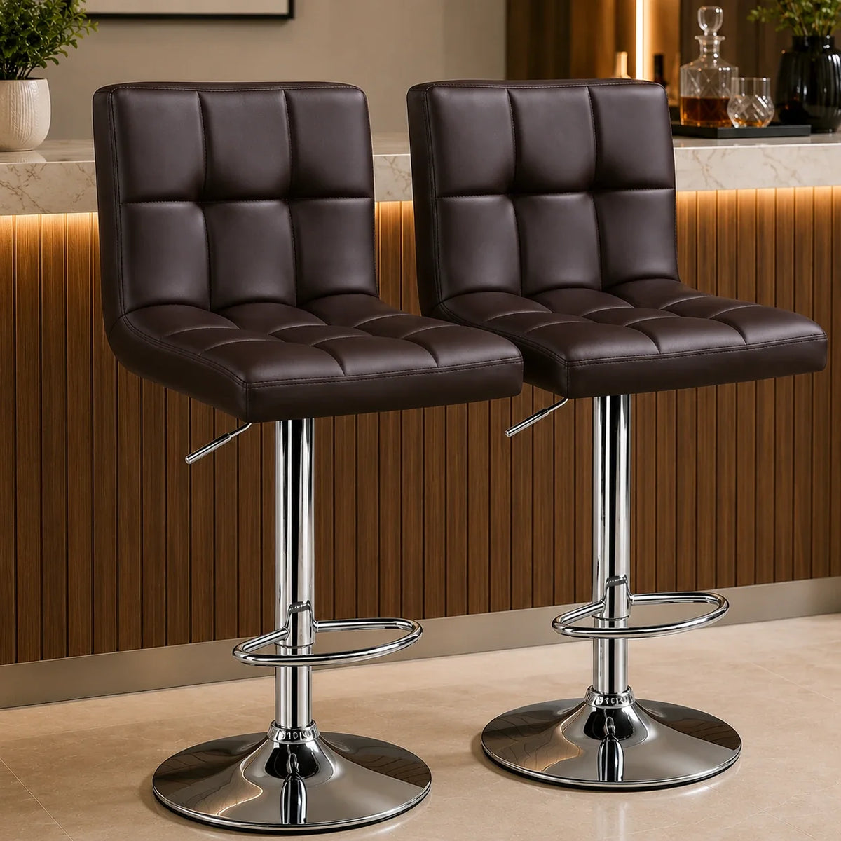 Luxurious Style Leatherette Brown Bar Stool / Long Chair