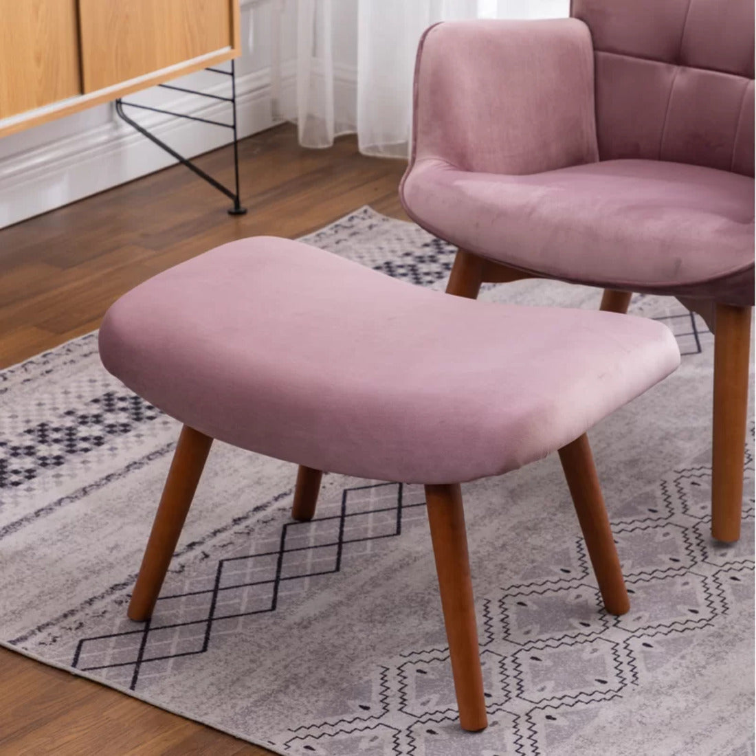 Luxurious Tufted Curvy Long Back Peach Lounge Chair with Footrest