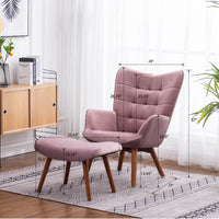 Luxurious Tufted Curvy Long Back Peach Lounge Chair with Footrest