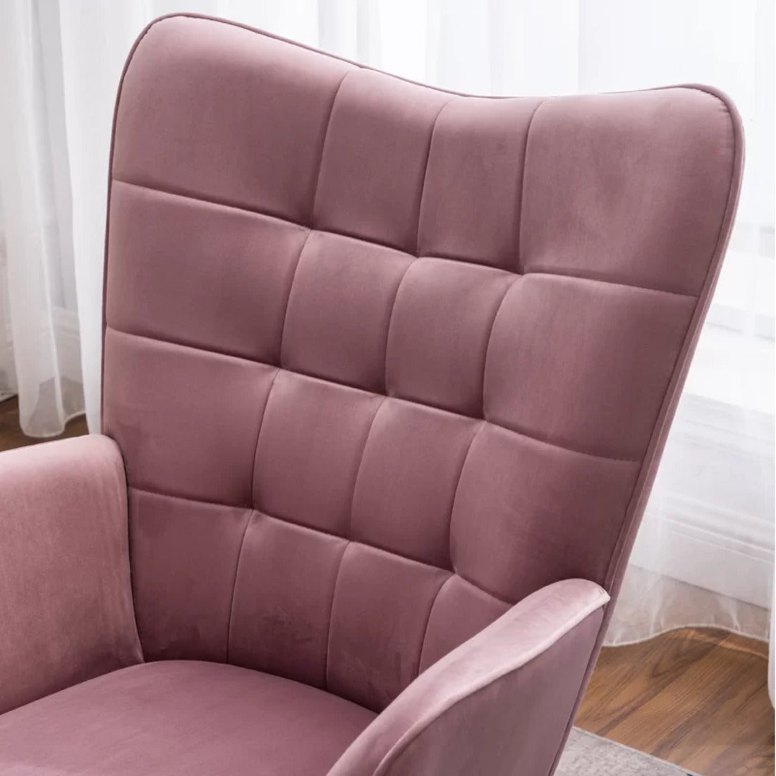 Luxurious Tufted Curvy Long Back Peach Lounge Chair with Footrest
