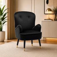 Luxury Black Premium Velvet Lounge Chair with Footrest